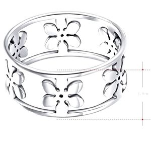 Womens Silver Thick Flower Band Ring